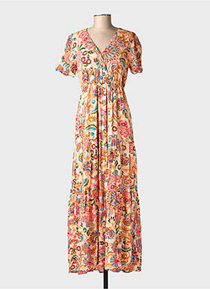 Rochie lungă mâneci scurte mâneci scurte bej C'EST BEAU LA VIE femeie