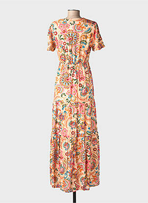 Rochie lungă mâneci scurte mâneci scurte bej C'EST BEAU LA VIE femeie