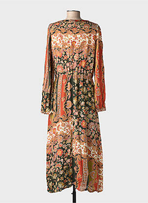 Rochie lungă mâneci lungi mâneci lungi portocalie C'EST BEAU LA VIE femeie