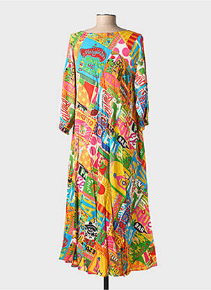 Rochie lungă imprimeu fantezie mâneci lungi galben ORIENTIQUE NATURALLY femeie