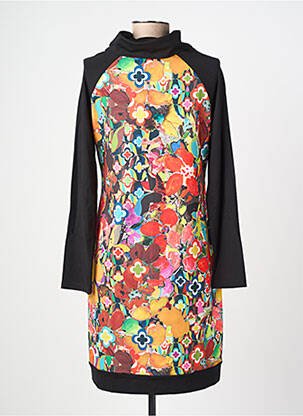 Rochie midi imprimeu fantezie mâneci lungi negru MALOKA femeie
