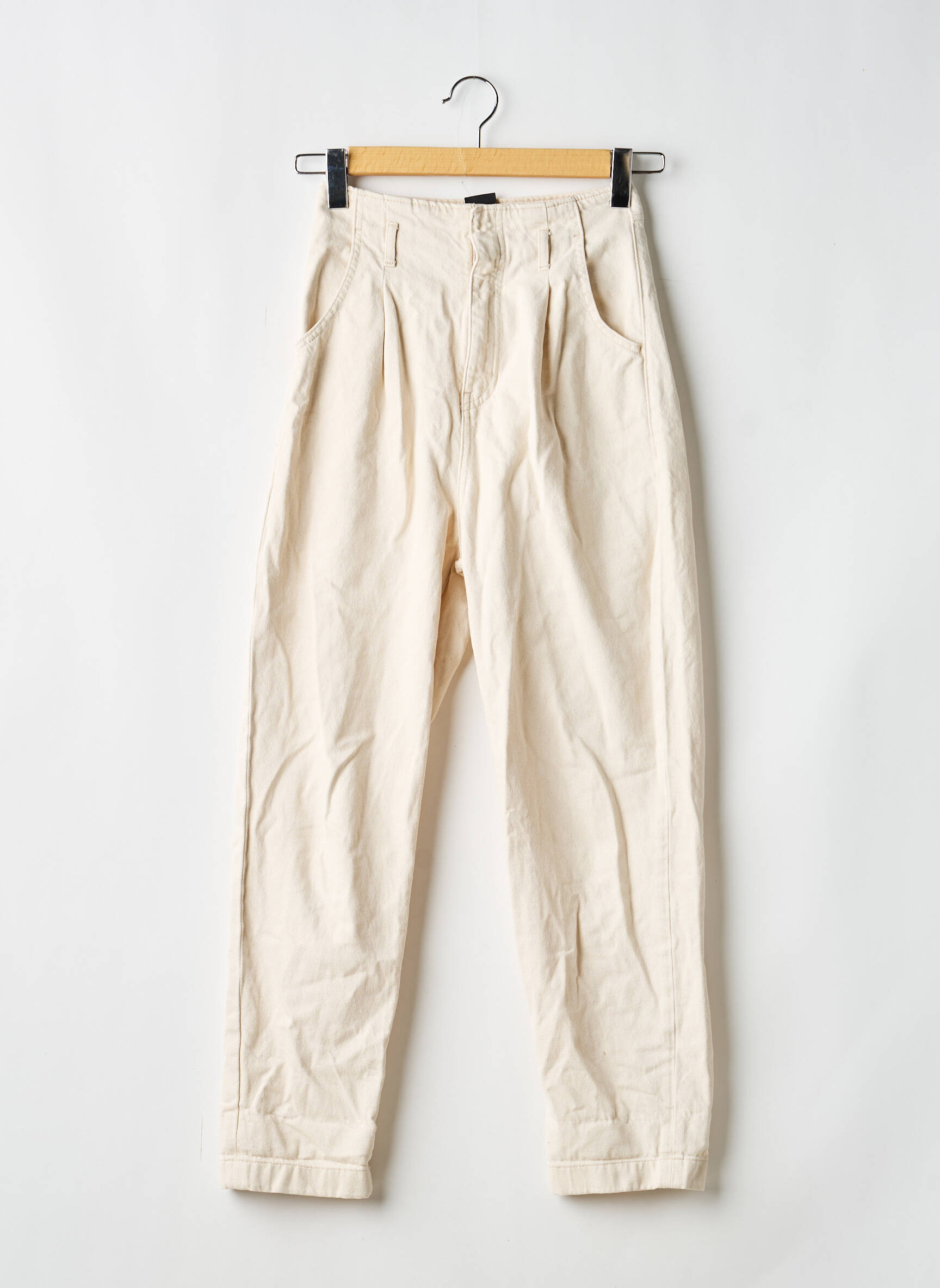 Pantalon drept închidere cu fermoar sub clapetă cu cârlig mărime normală bej MASSIMO DUTTI femeie