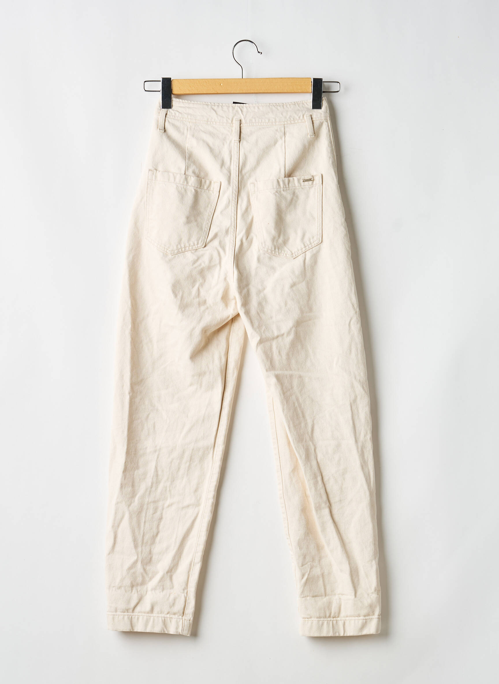 Pantalon drept închidere cu fermoar sub clapetă cu cârlig mărime normală bej MASSIMO DUTTI femeie