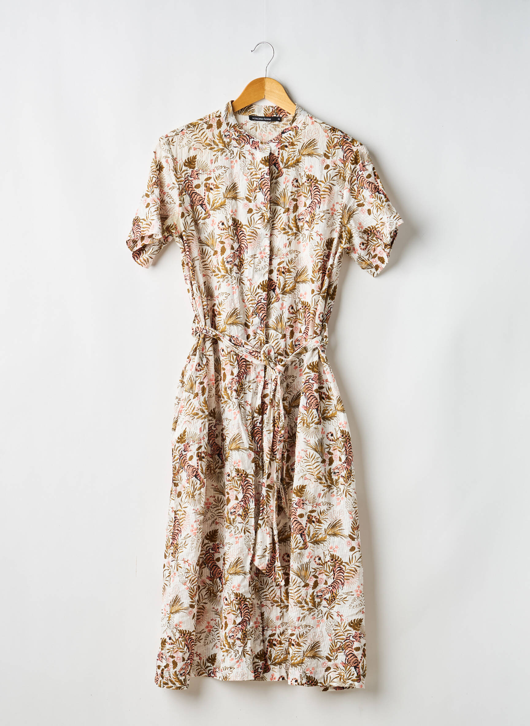 Rochie midi mâneci scurte mâneci scurte bej MONOPRIX femeie