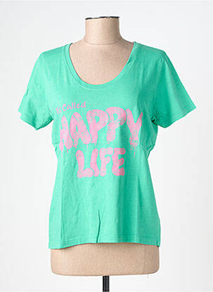 Tricou serigrafie flockată mâneci scurte verde HAPPY femeie
