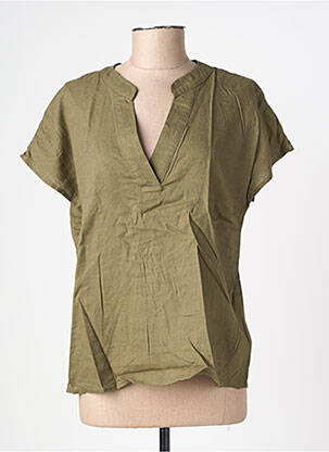 Bluză țesătură poplin mâneci scurte verde B.YOUNG femeie