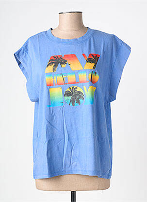 Tricou serigrafie flockată mâneci scurte albastru MY HELLO JOY femeie