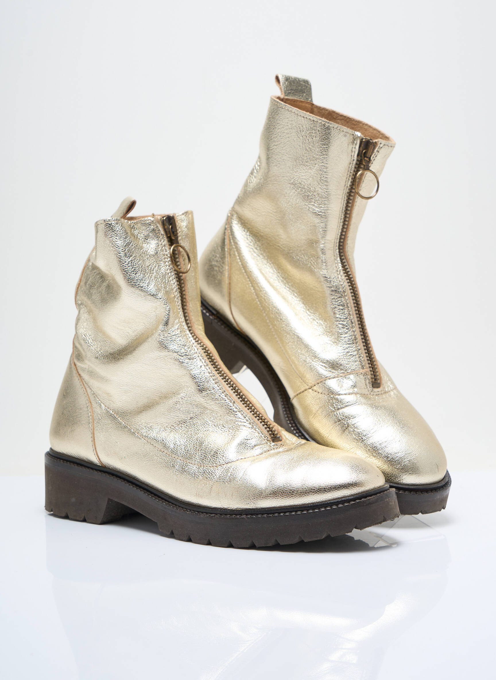 Botine/ghete țesătură satinată toc plat până la 3 cm auriu BENSIMON femeie