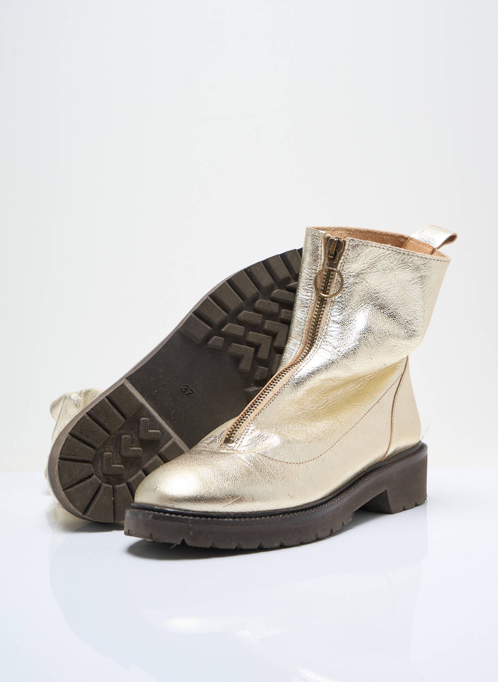 Botine/ghete țesătură satinată toc plat până la 3 cm auriu BENSIMON femeie