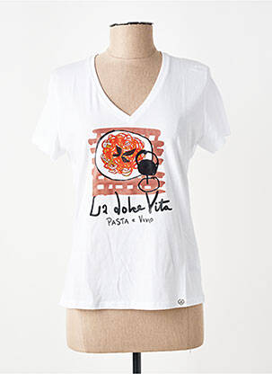 Tricou guler în v mâneci scurte alb PLEASE femeie