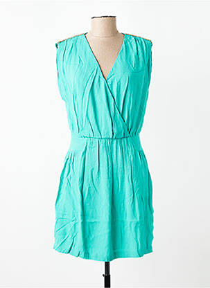 Rochie scurtă închidere cu fermoar la spate mâneci scurte verde COLOR BLOCK femeie