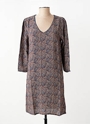 Rochie midi imprimeu fantezie mâneci lungi maro GARANCE femeie