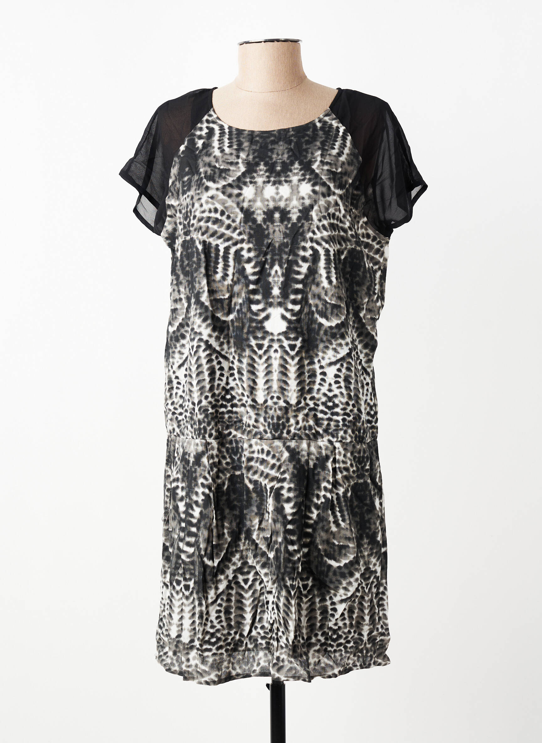 Rochie midi țesătură crep mâneci scurte gri VILA femeie