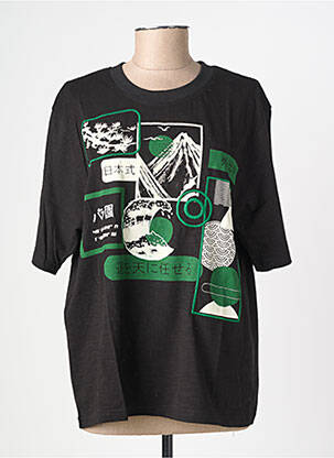 Tricou croială dreaptă mâneci scurte negru ROSE GARDEN femeie