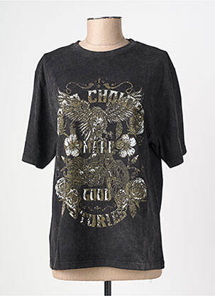 Tricou croială dreaptă mâneci scurte negru ROSE GARDEN femeie