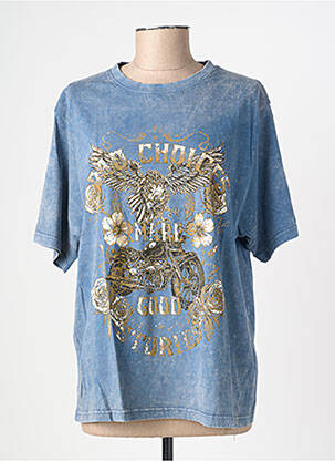 Tricou croială dreaptă mâneci scurte albastru ROSE GARDEN femeie