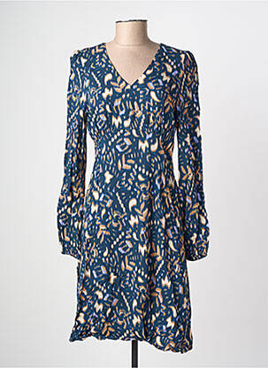 Rochie midi imprimeu fantezie mâneci lungi albastru B.YOUNG femeie