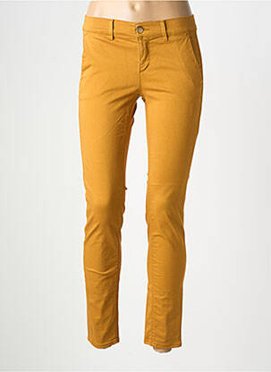 Pantalon chino țesătură poplin mărime normală galben HAPPY femeie