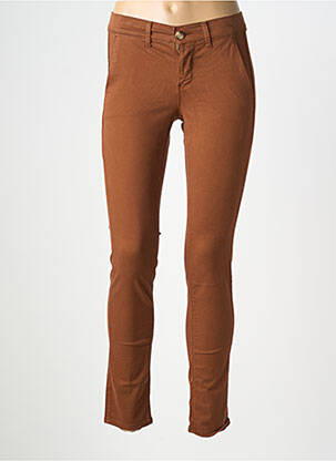 Pantalon chino țesătură poplin mărime normală maro HAPPY femeie