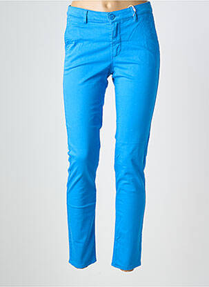 Pantalon chino țesătură poplin mărime normală albastru HAPPY femeie