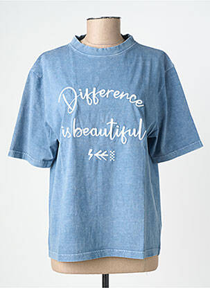 Tricou croială dreaptă mâneci scurte albastru ROSE GARDEN femeie