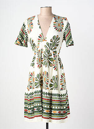 Rochie midi imprimeu fantezie mâneci scurte alb BY ONE femeie