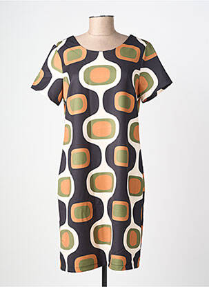 Rochie midi imprimeu fantezie mâneci scurte negru HIPPOCAMPE femeie