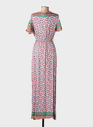 Rochie lungă imprimeu fantezie mâneci scurte roz C'FLO femeie
