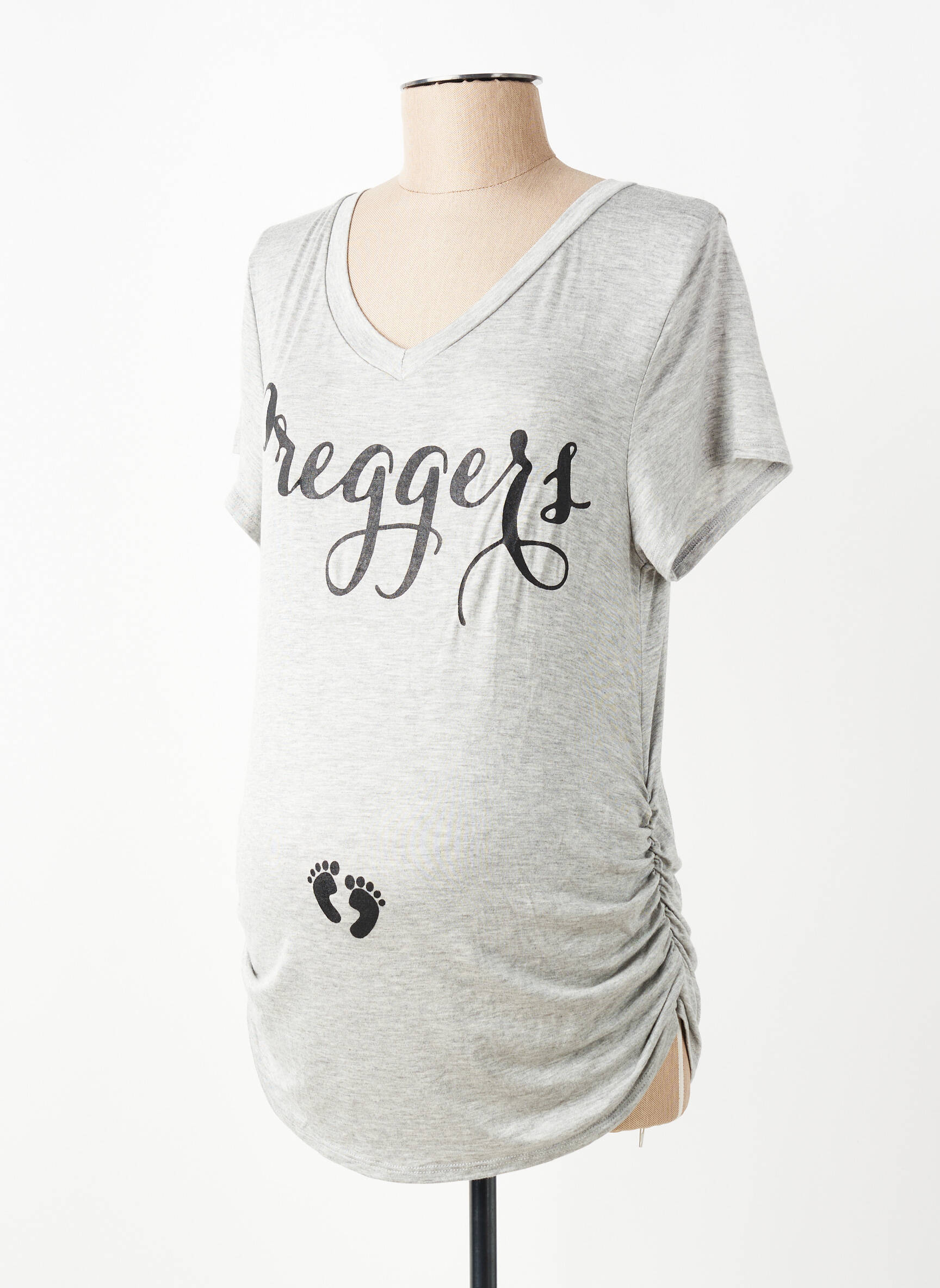 Tricou / top maternitate guler în v gri FRENCH PASTRY femeie