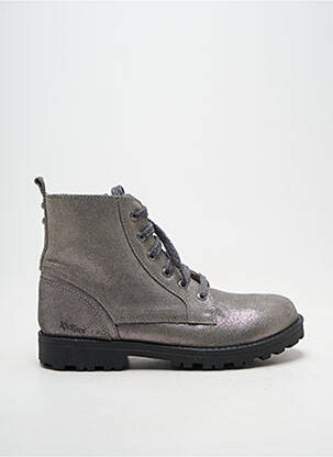Botine/ghete țesătură satinată toc mic argintiu KICKERS fată