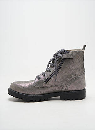 Botine/ghete țesătură satinată toc mic argintiu KICKERS fată