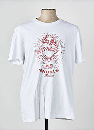 Tricou bio mâneci scurte alb SKULLS MACHINE bărbat