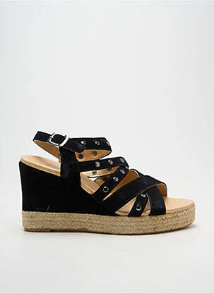 Espadrile țesătură satinată toc de 7 la 9 cm negru MKD femeie