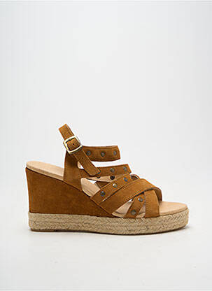 Espadrile țesătură satinată toc de 7 la 9 cm maro MKD femeie