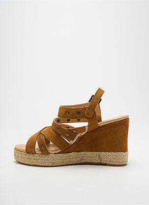 Espadrile țesătură satinată toc de 7 la 9 cm maro MKD femeie