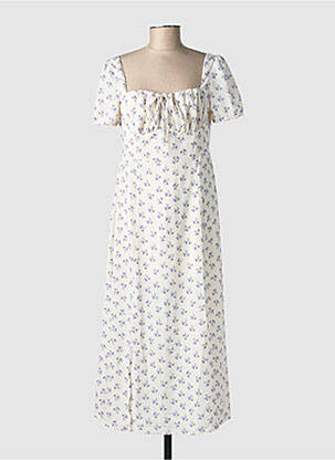 Rochie midi imprimeu floral mâneci scurte alb RIHOAS femeie