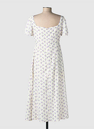 Rochie midi imprimeu floral mâneci scurte alb RIHOAS femeie