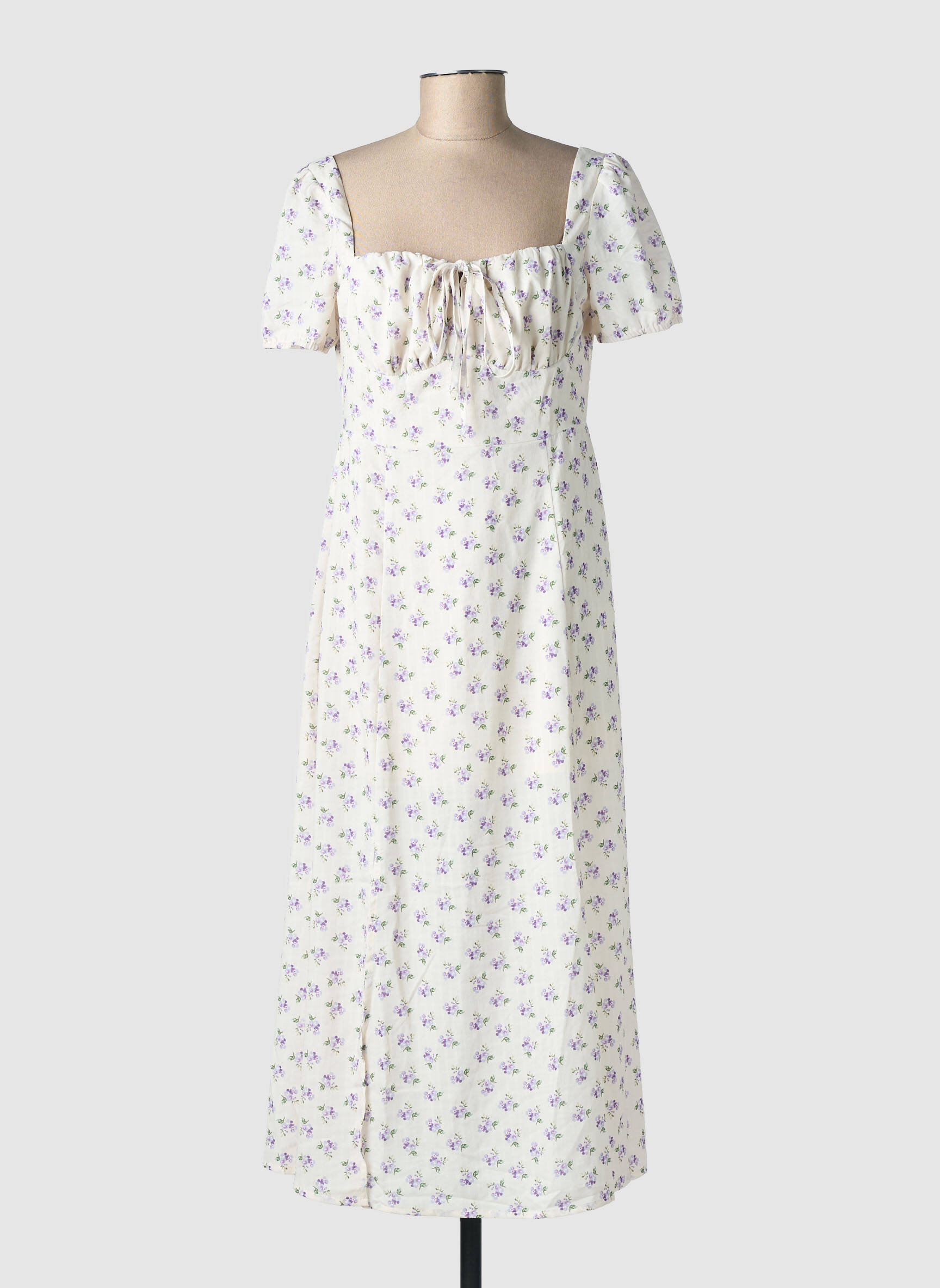 Rochie midi imprimeu floral mâneci scurte alb RIHOAS femeie