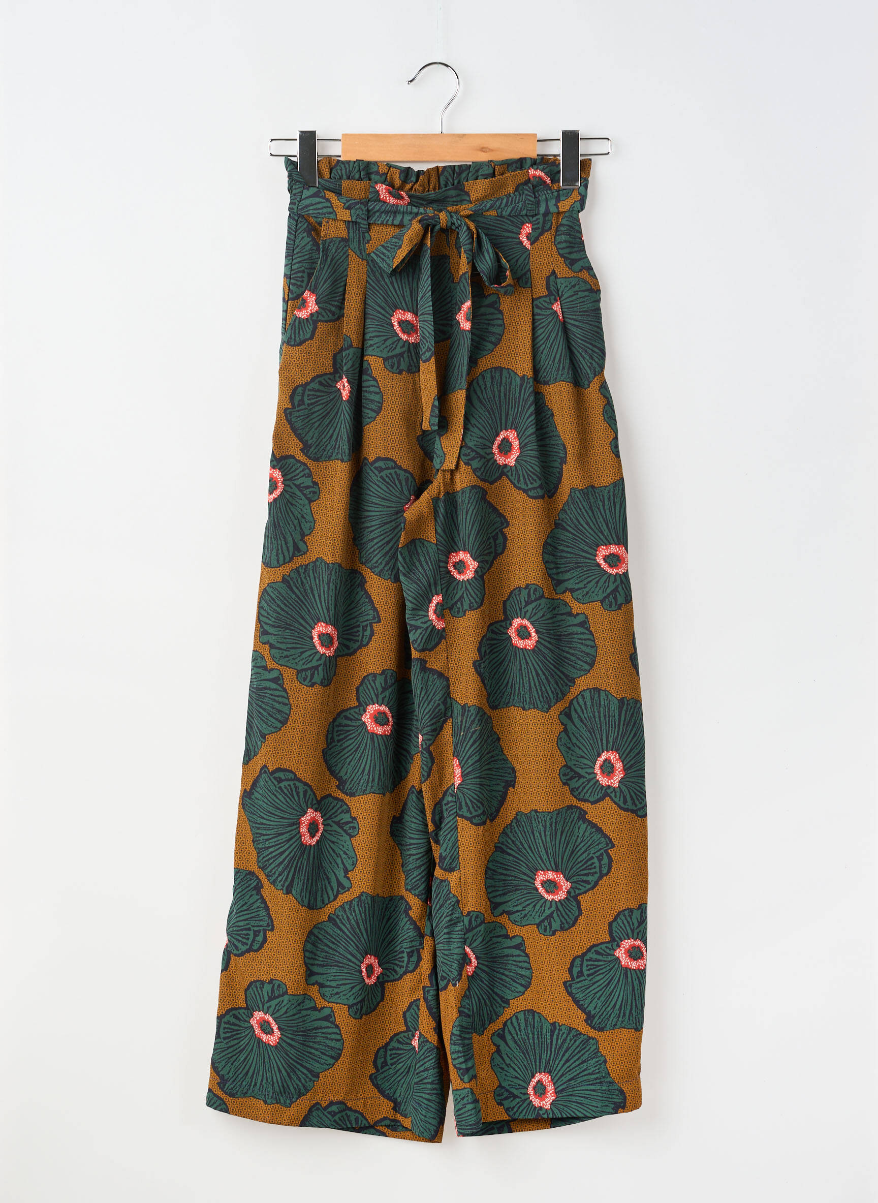 Pantalon larg țesătură poplin mărime normală verde SKIES ARE BLUE femeie
