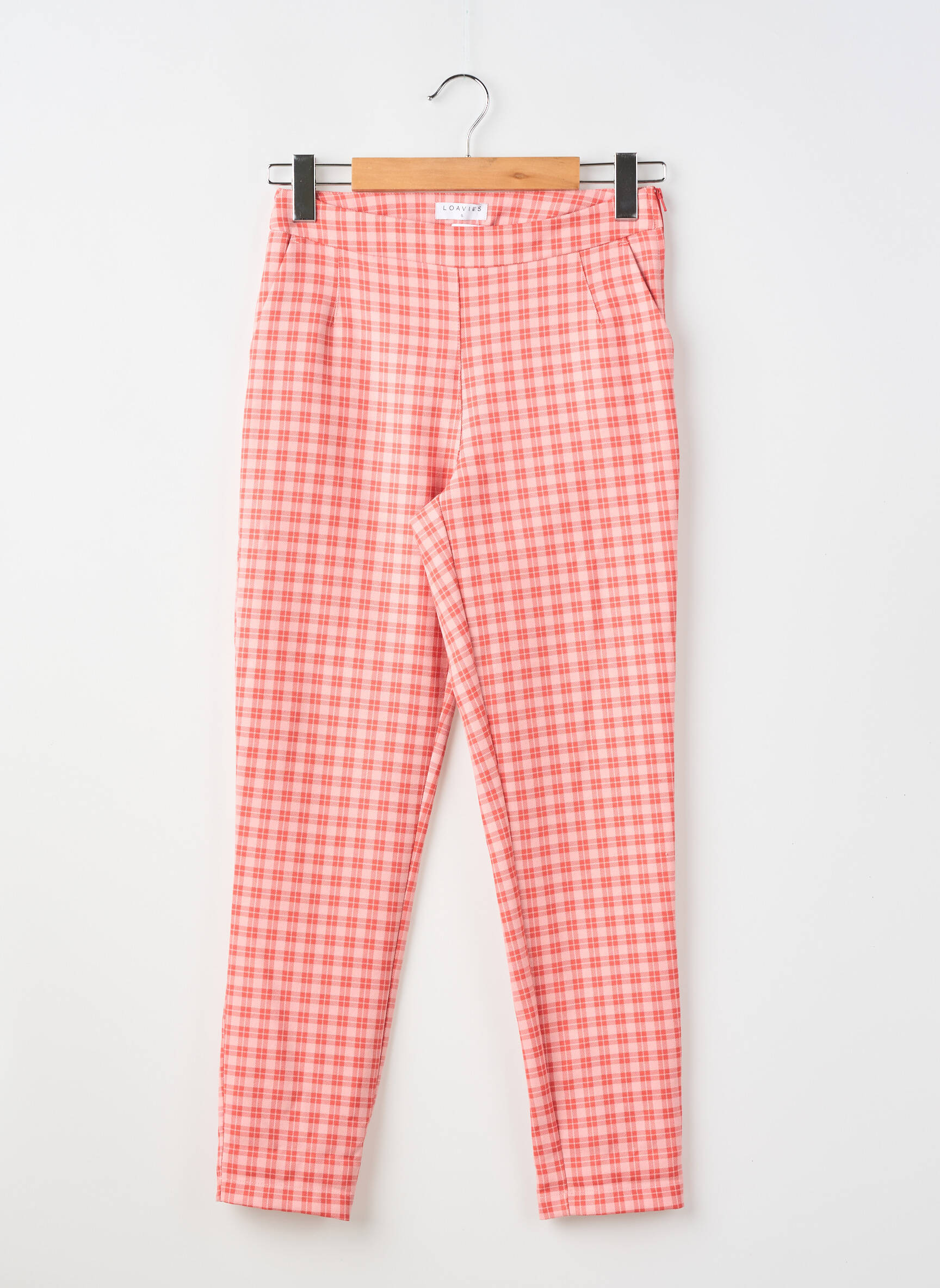 Pantalon slim țesătură poplin mărime normală roz LOAVIES femeie