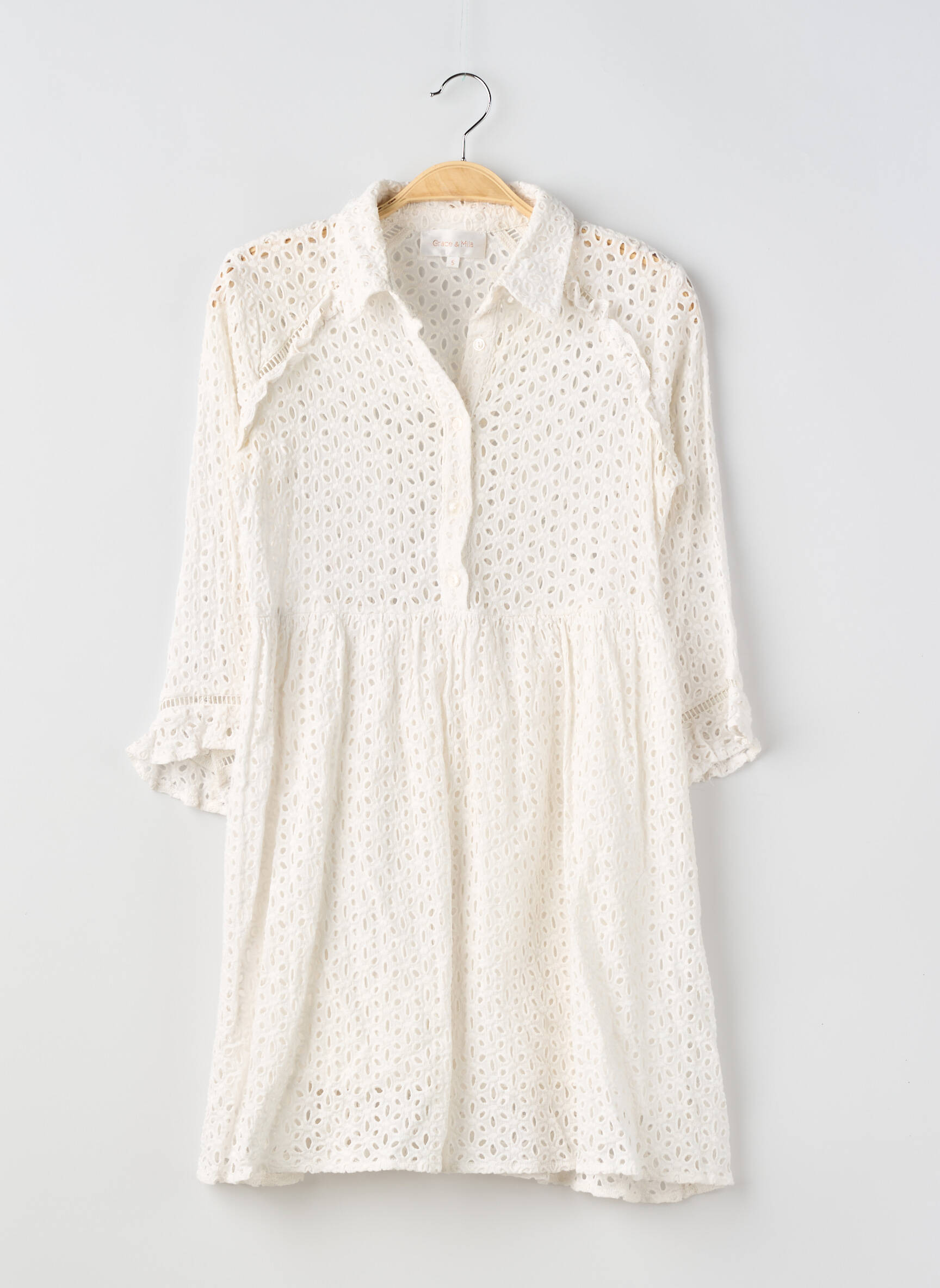 Rochie scurtă mâneci 3/4 mâneci 3/4 alb GRACE & MILA femeie