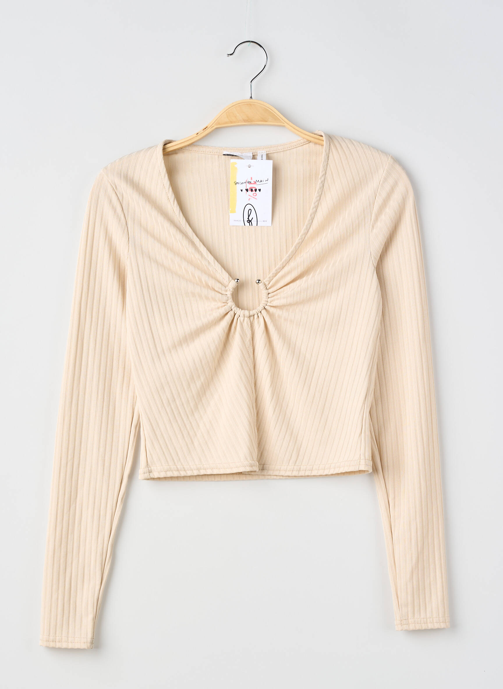 Top elasticitate mâneci lungi bej ASOS femeie
