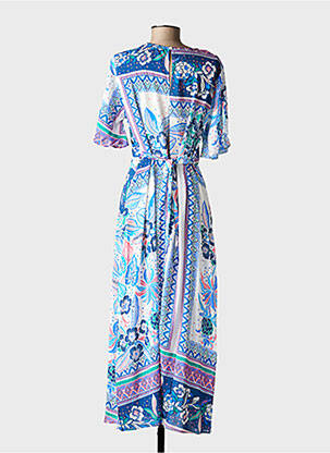 Rochie lungă imprimeu fantezie mâneci scurte albastru C'EST BEAU LA VIE femeie