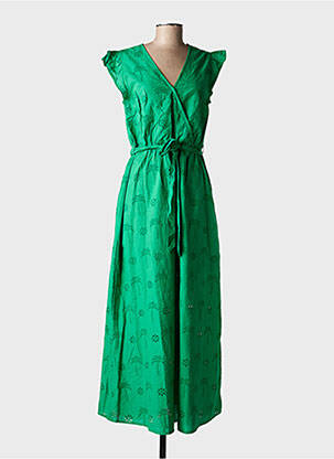 Rochie lungă mâneci scurte mâneci scurte verde C'EST BEAU LA VIE femeie