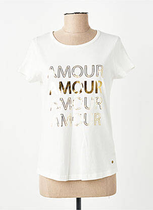 Tricou serigrafie mâneci scurte alb C'EST BEAU LA VIE femeie