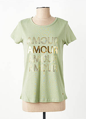 Tricou serigrafie mâneci scurte verde C'EST BEAU LA VIE femeie