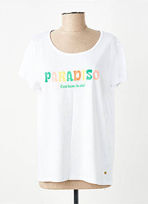 Tricou serigrafie mâneci scurte alb C'EST BEAU LA VIE femeie