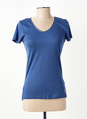 Tricou guler în v mâneci scurte albastru C'EST BEAU LA VIE femeie