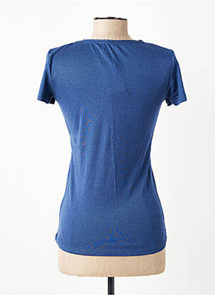 Tricou guler în v mâneci scurte albastru C'EST BEAU LA VIE femeie