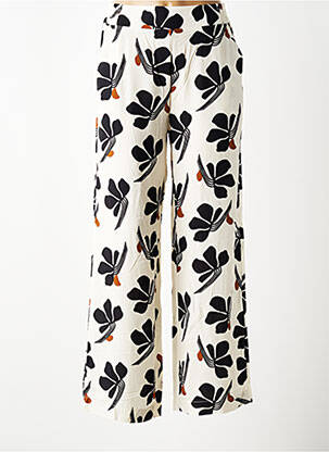 Pantalon drept talie elastică bej QUATRE VINGT JOURS femeie